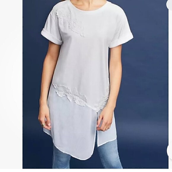 ANTHROPOLOGIE AKEMI + KIN KRIS TUNIC FLORAL LACE SHIRT SLEEVE TOP WHITE -SIZE XS - Picture 1 of 11